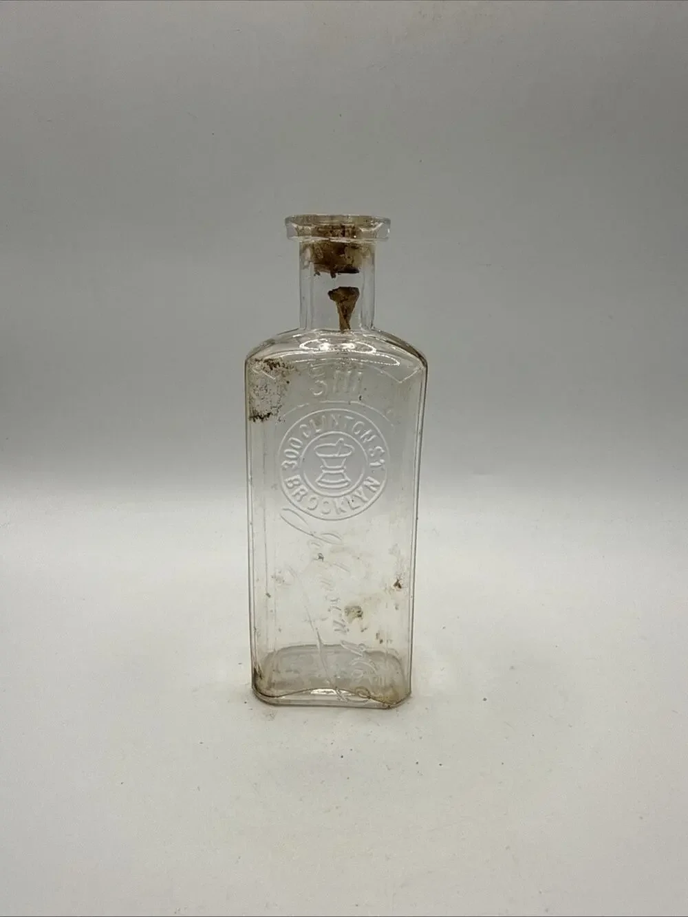 Vintage Hodgkinson’s Pharmacy Medicine Bottle Embossed Clear Glass Apothecary